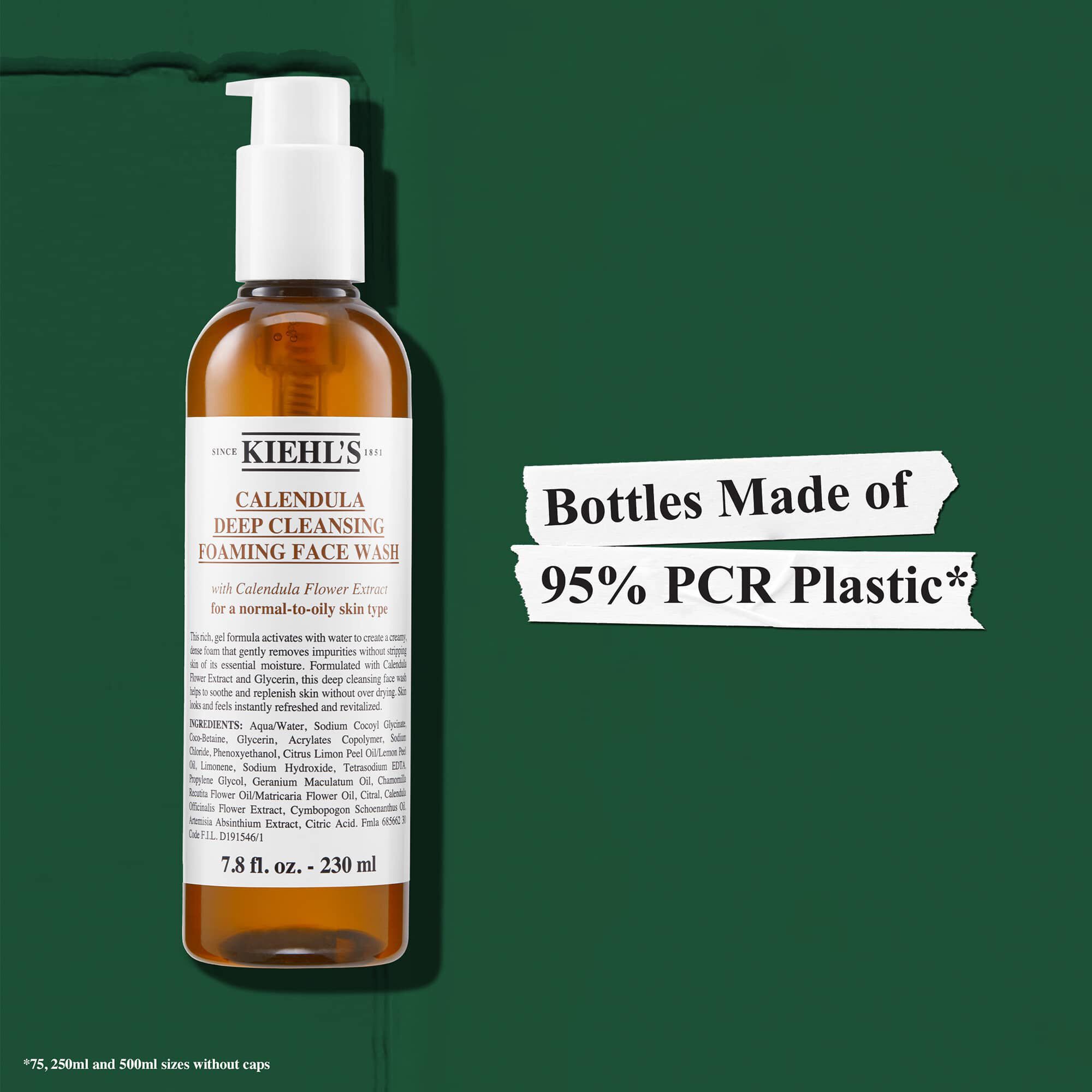 Bočice Kiehl's Calendula Foaming Face Wash gela izrađene su od 95 % reciklirane plastike (PCR)
