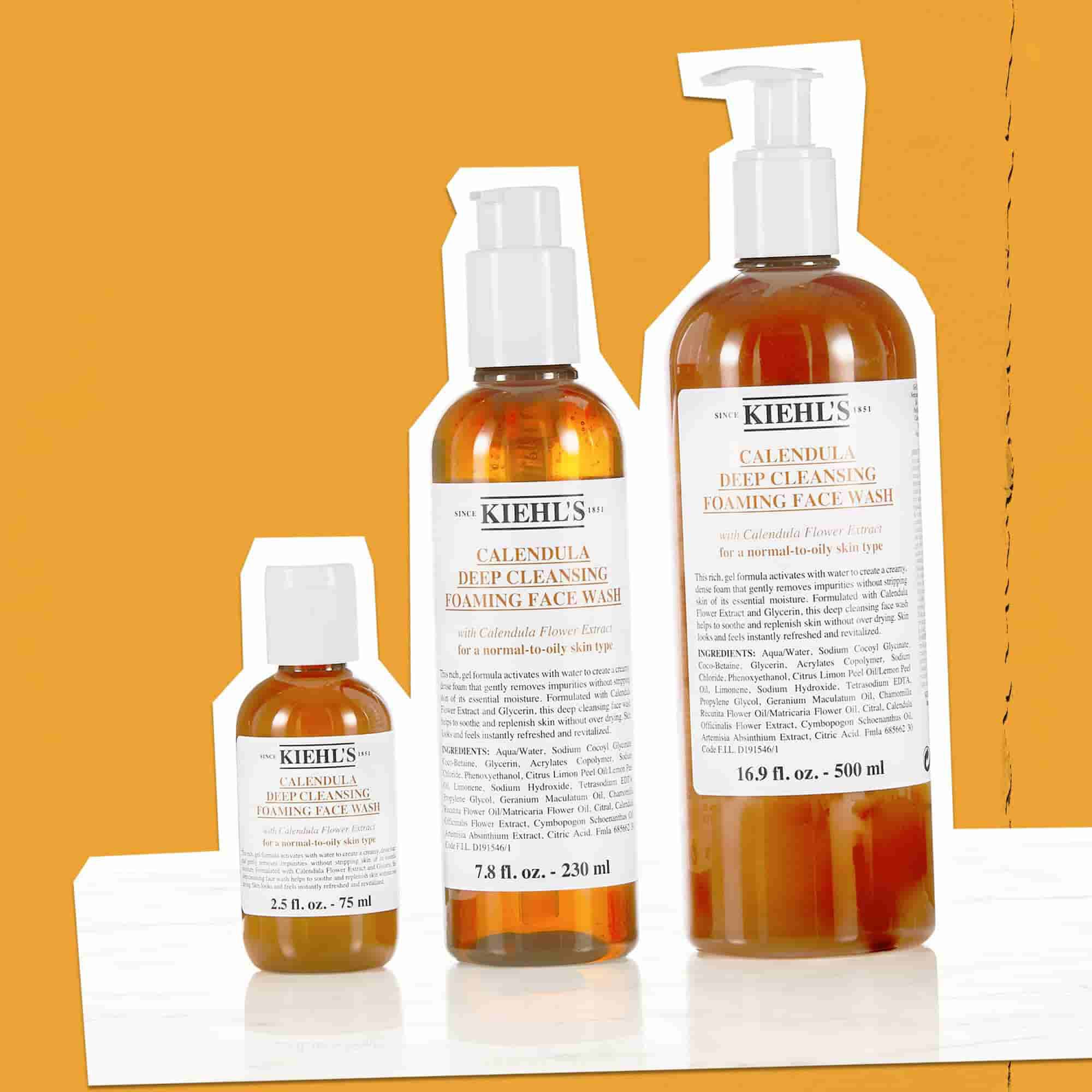 Tri bočice Calendula Foaming Face Wash gela u veličinama od 75 ml do 500 ml
