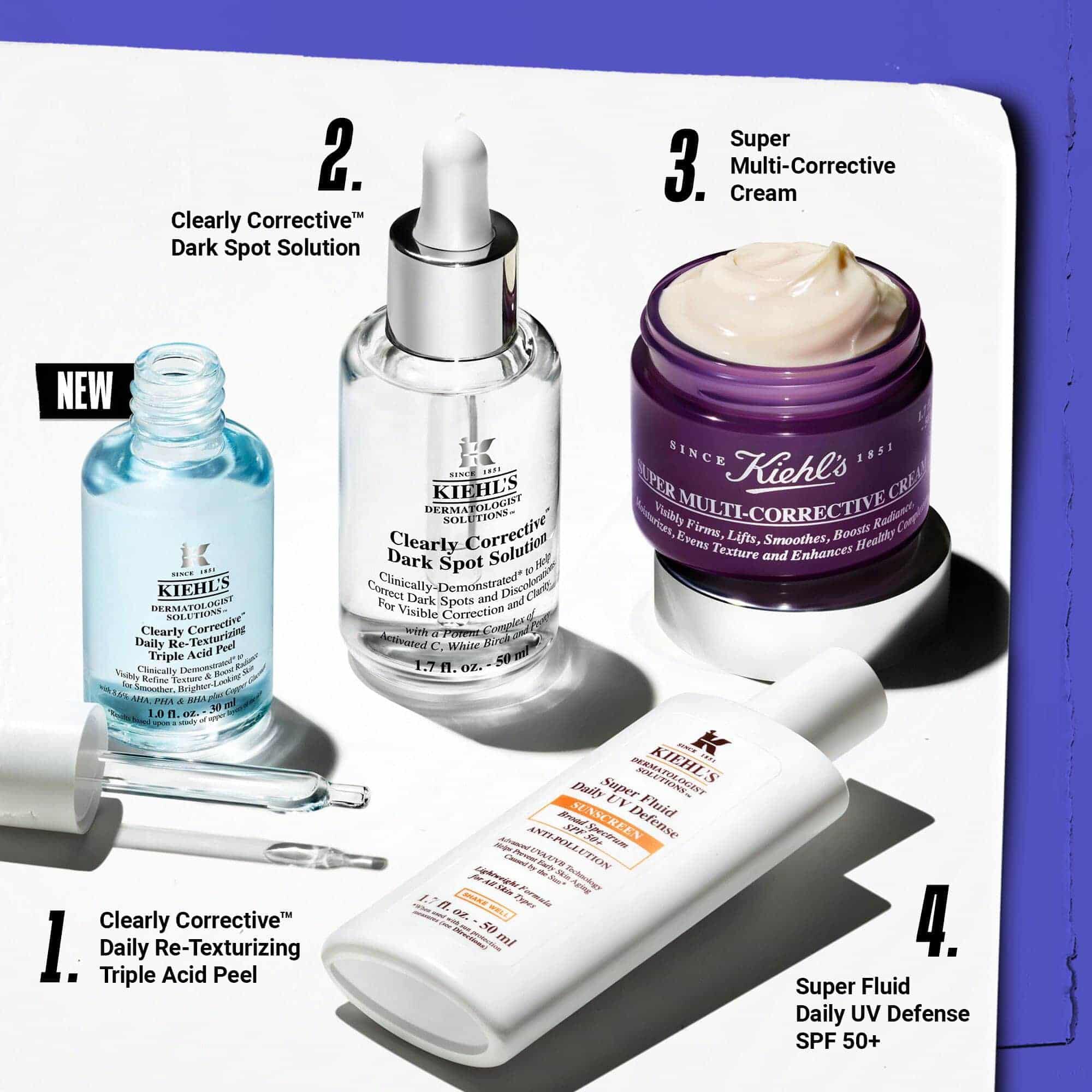 Rutina njege kože u četiri koraka s Clearly Corrective Dark Spot Solution.