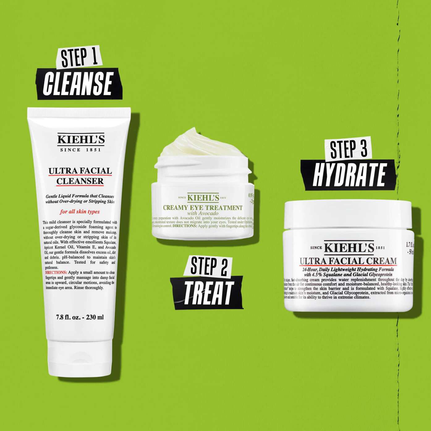 Rutina Kiehl's Creamy Eye Treatment with Avocado – 1. korak čišćenje, 2. korak njega, 3. korak hidratacija