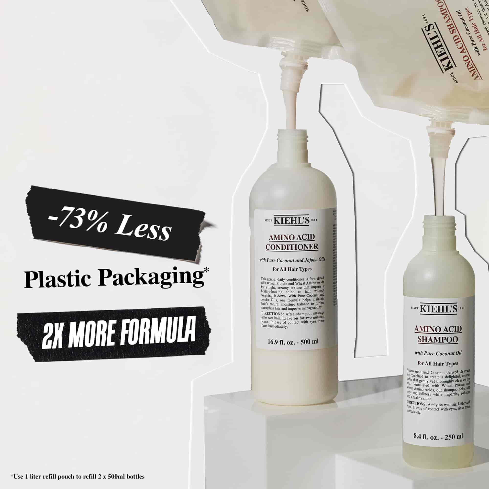 73% manje plastične ambalaže i 2x više formule s Kiehl's Aminoacid Conditioner vrećicom za ponovno punjenje