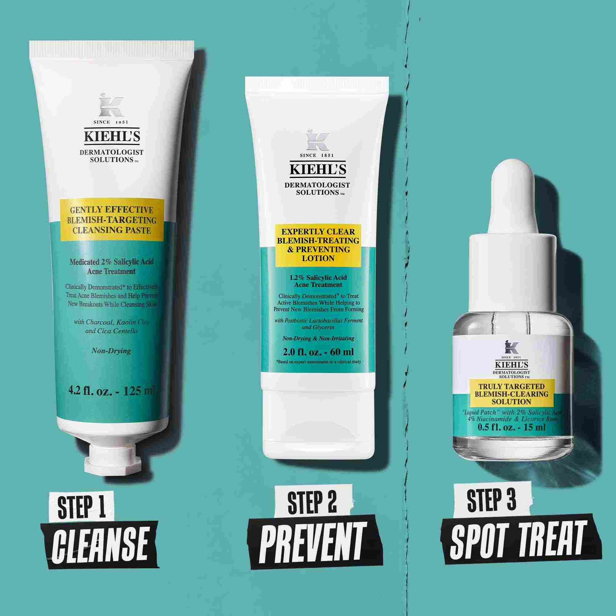 Blemish routine Step 1 Cleanse, Step 2 Prevent, Step 3 Spot Treat​