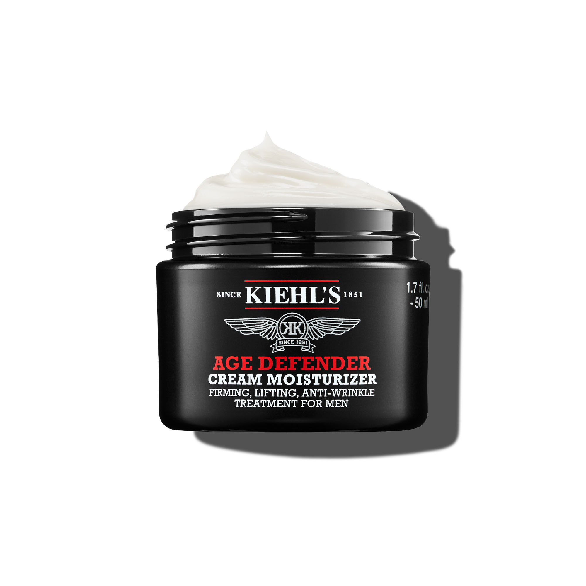 Posudica od 50 ml kreme Kiehl's Age Defender Cream Moisturizer na bijeloj pozadini.