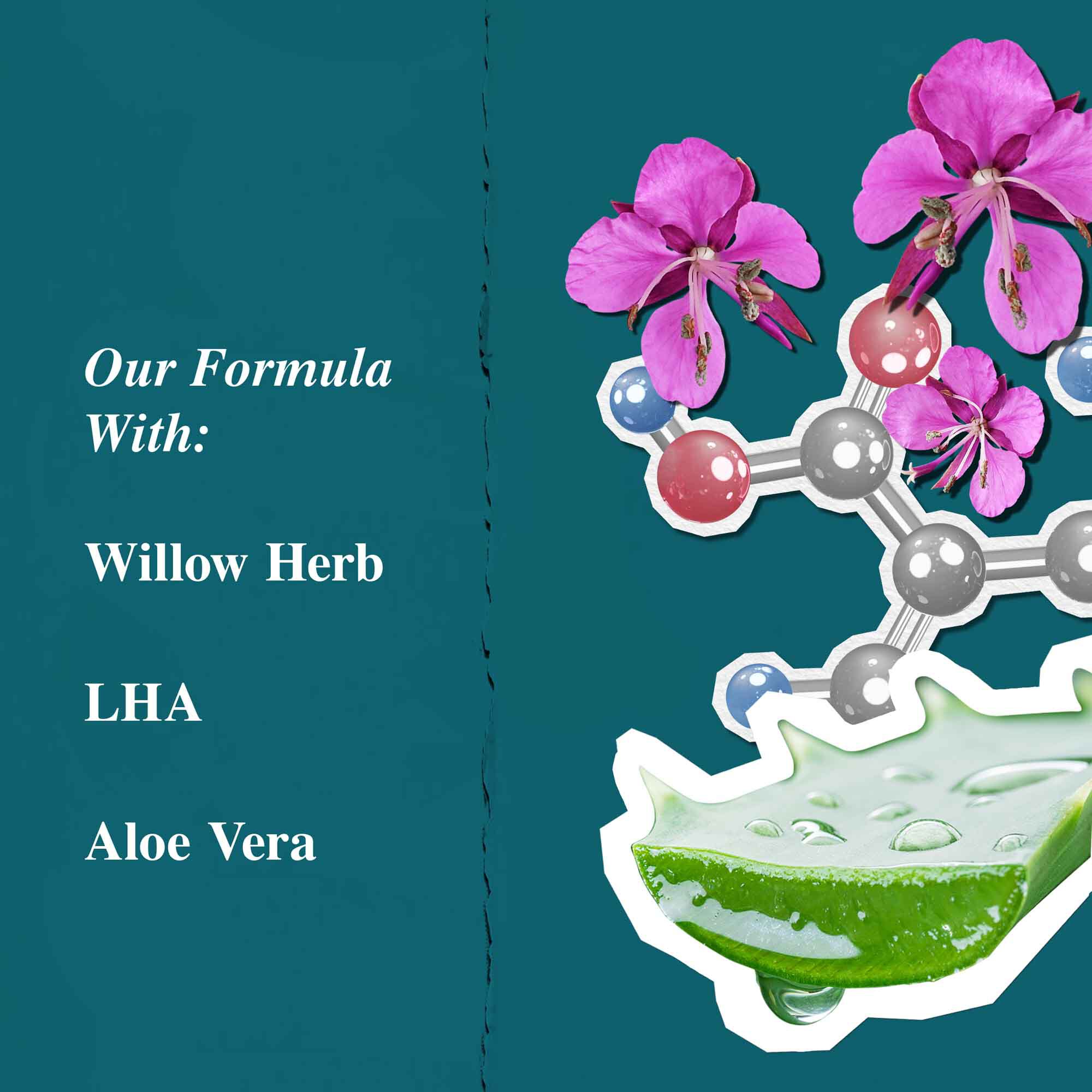 Prikaz sastojaka za Close Shavers Squadron Smooth Glider Precision Shave Lotion, ističući vrbovicu i aloe veru.