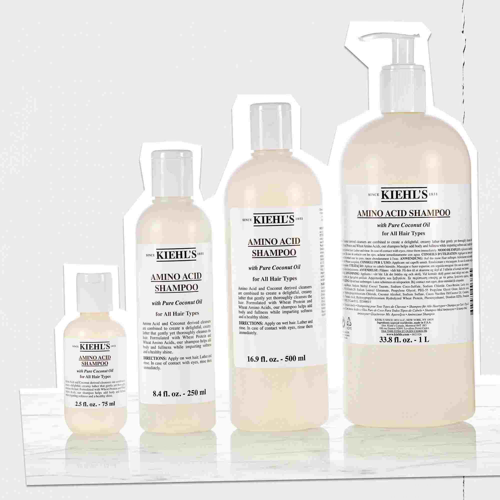 Asortiman bočica Kiehl's Amino Acid šampona u različitim veličinama
