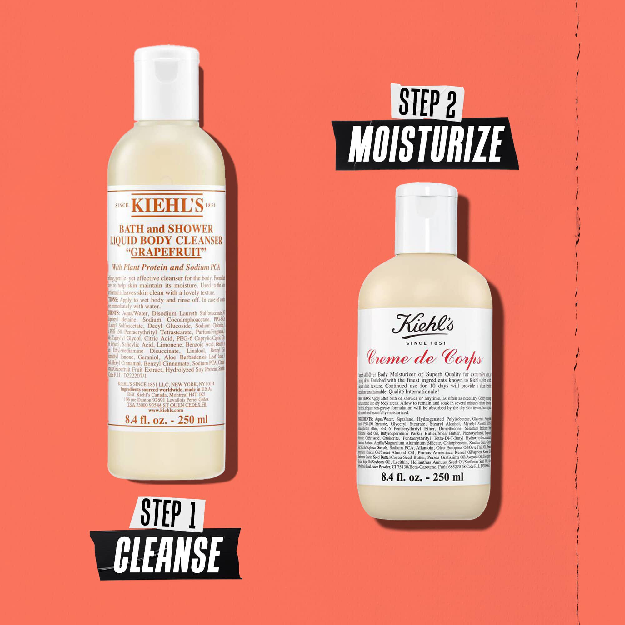 Ilustracija rutine s Kiehl's sredstvom za čišćenje s grejpom – čišćenje, hidratacija