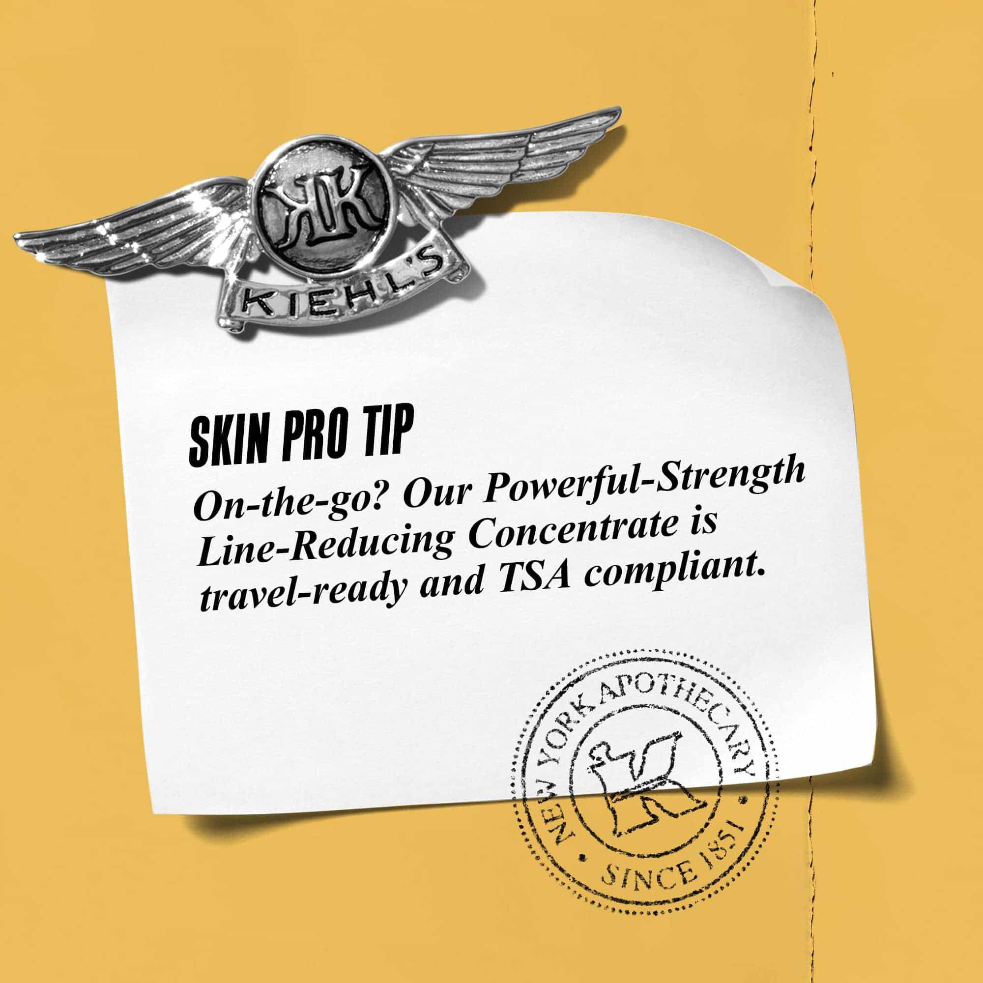 Prikaz s tekstom: „Stručni savjet: U pokretu? Naš Powerful-Strength Line-Reducing Concentrate spreman je za putovanja i u skladu s TSA propisima.”