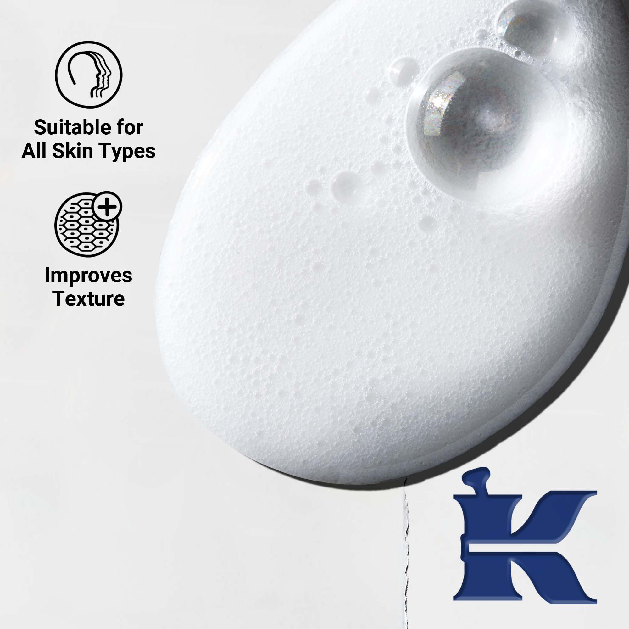 Krupni plan teksture Body Fuel gela; kremasta, hidratantna formula за kožu, kosu i vlasište.