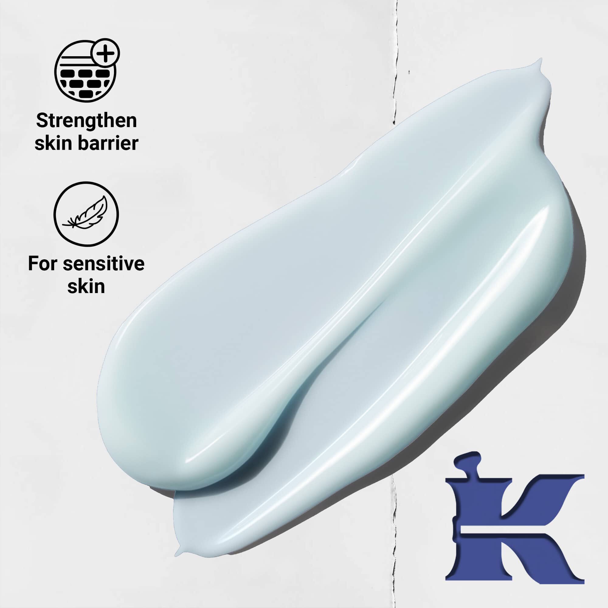 Fotografija teksture Facial Fuel s ikonama koje navode da jača kožnu barijeru i da je za osjetljivu kožu