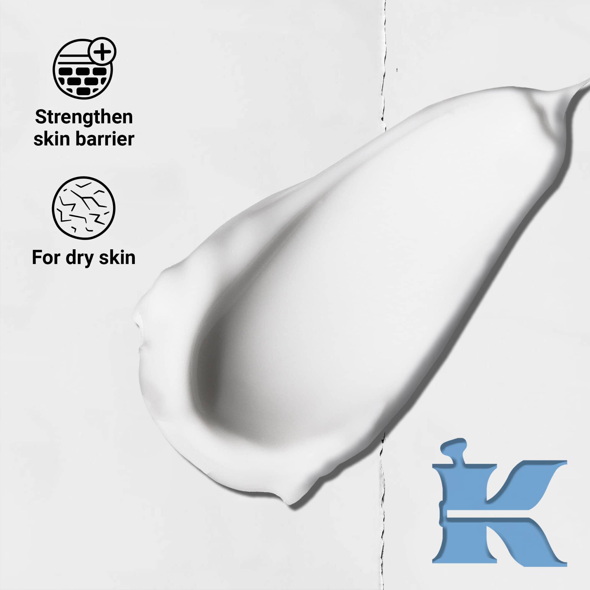 Fotografija teksture s ikonama koje navode da jača kožnu barijeru i da je за suhu kožu