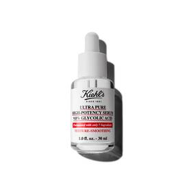 Bočica od 30 ml Kiehl's Ultra Pure 9.8% Glycolic Acid Serum na bijeloj pozadini.