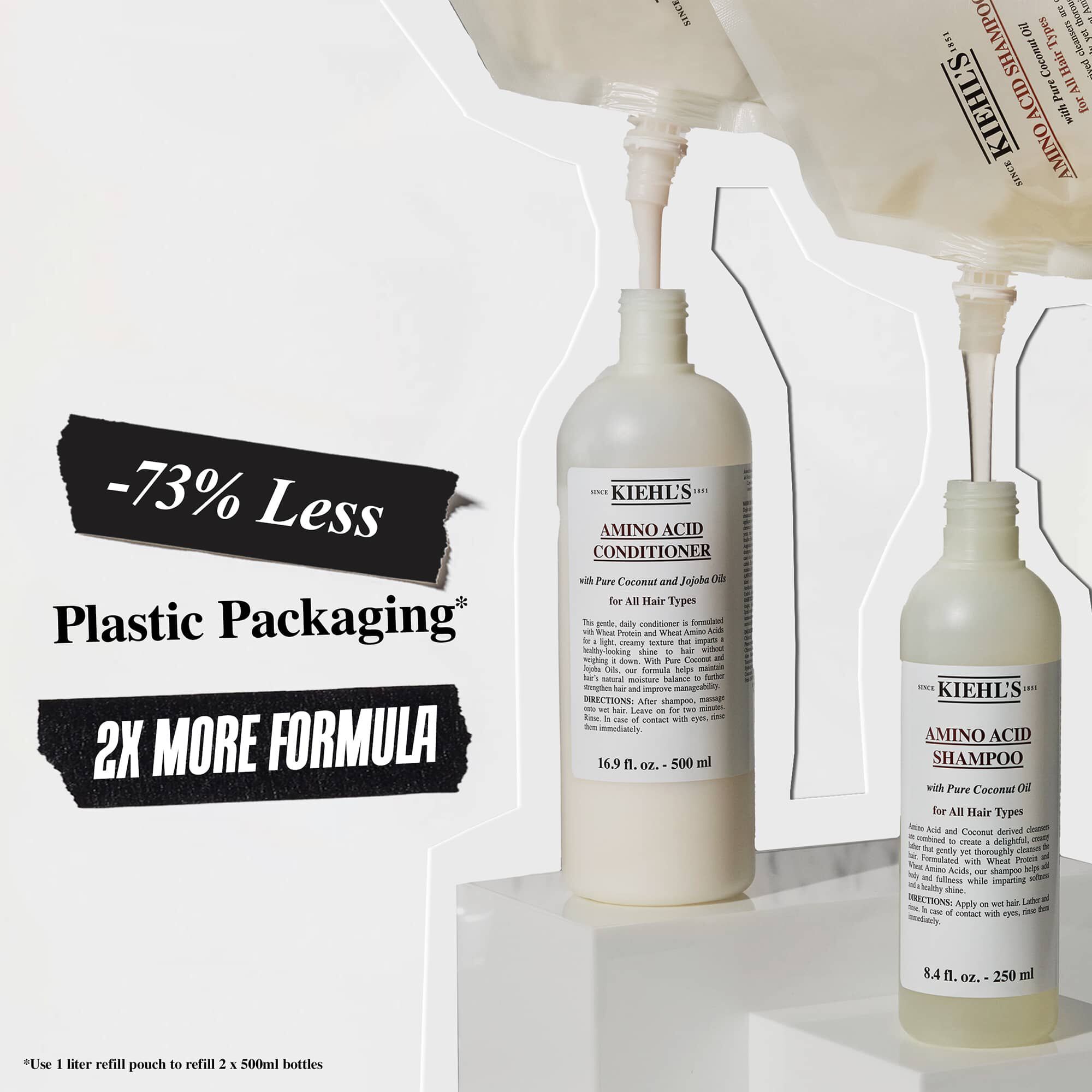 73% manje plastične ambalaže i 2x više formule s Kiehl's Aminoacid Conditioner vrećicom za ponovno punjenje