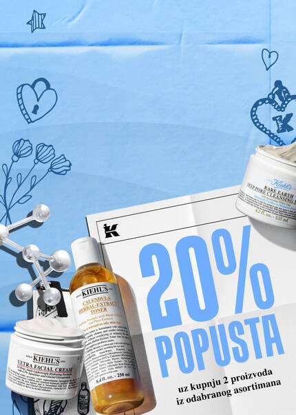Plavi banner s naljepnicom s 20% popusta i 3 bestseller proizvoda