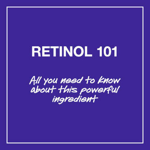 A purple background with white text that reads "RETINOL FACTS VS. FICTION" and below that, "Myths debunked!"