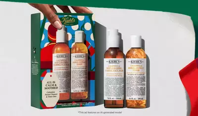 Hydrating Holiday Hits" skincare gift set on a green background, featuring Ultra Facial Cream and Creamy Eye Treatment with Avocado in festive packaging.​