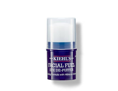 Kiehl's Facial Fuel roll-on za oči s ekstraktom hibiskusa, dizajniran za smanjenje podbuhlosti i osvježavanje područja oko očiju.