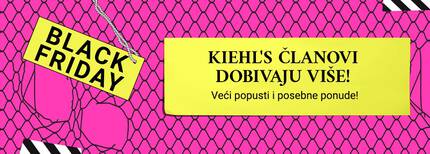 Naličje u žutoj i ružičastoj boji s natpisom "Black Friday" i porukom o popustima za članove Kiehl'sa.