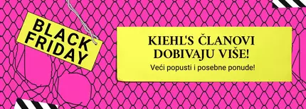 Naličje u žutoj i ružičastoj boji s natpisom "Black Friday" i porukom o popustima za članove Kiehl'sa.
